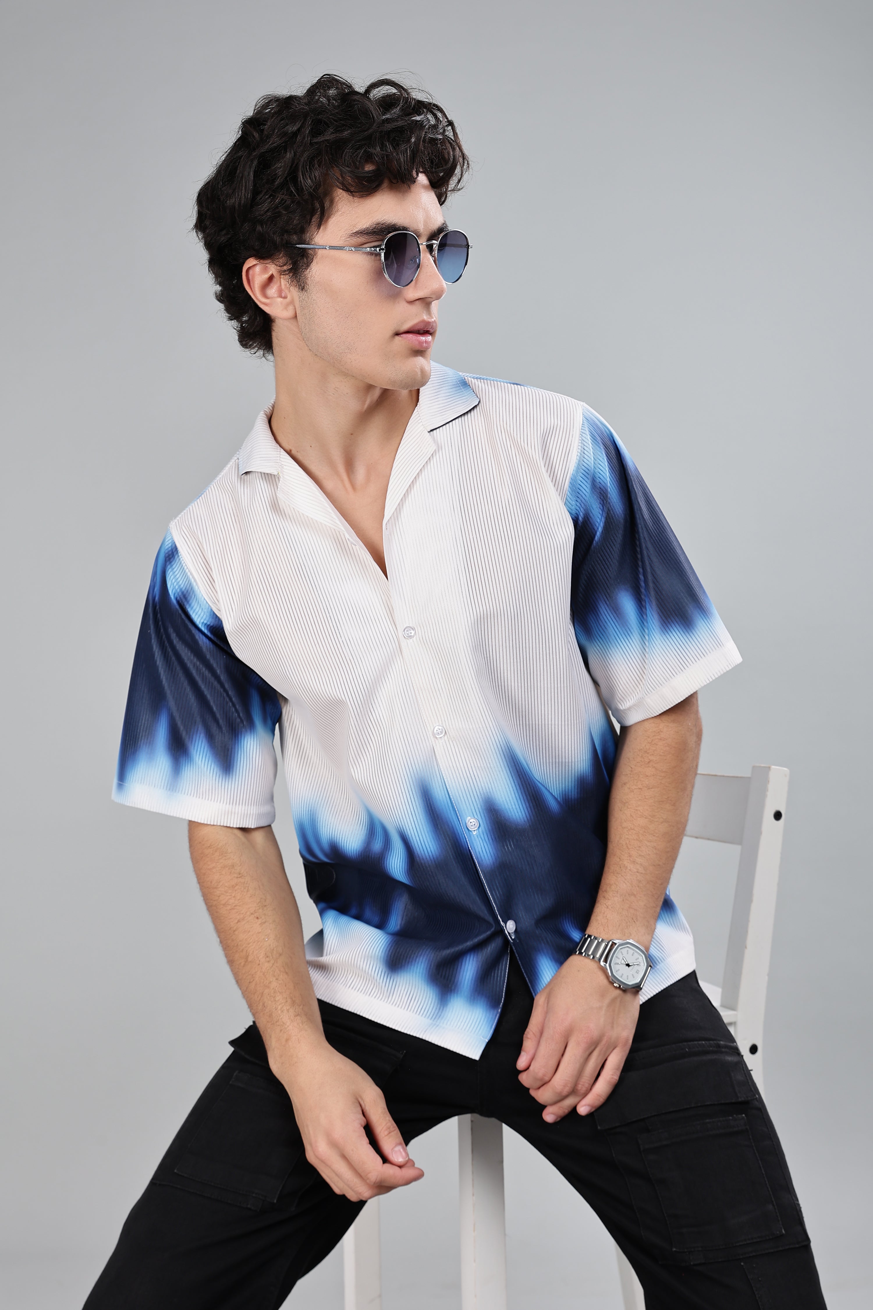 SMOKE TIE DIE DROP SHIRT [white]