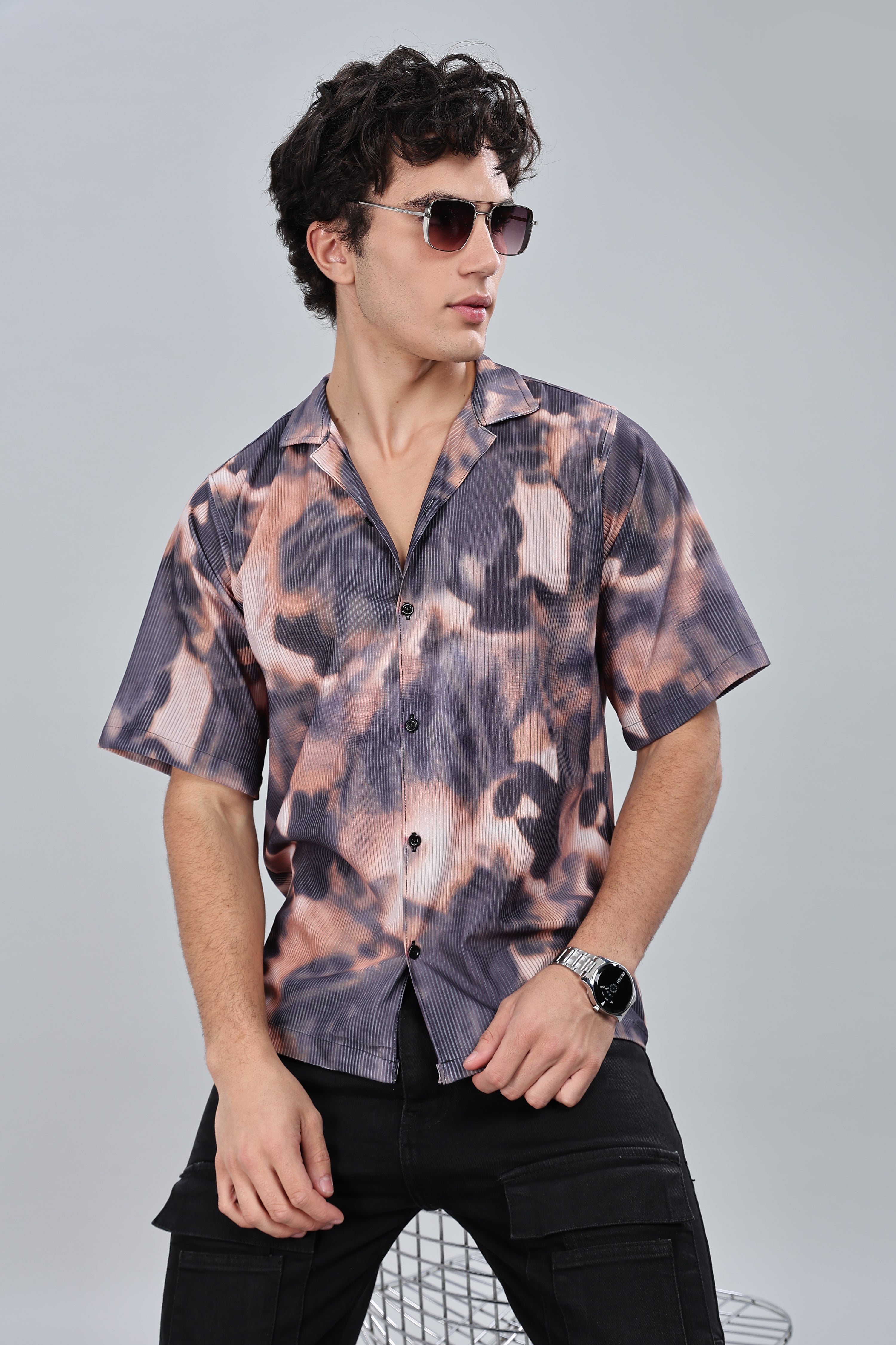 SMOKE TIE DIE DROP SHIRT [brown]