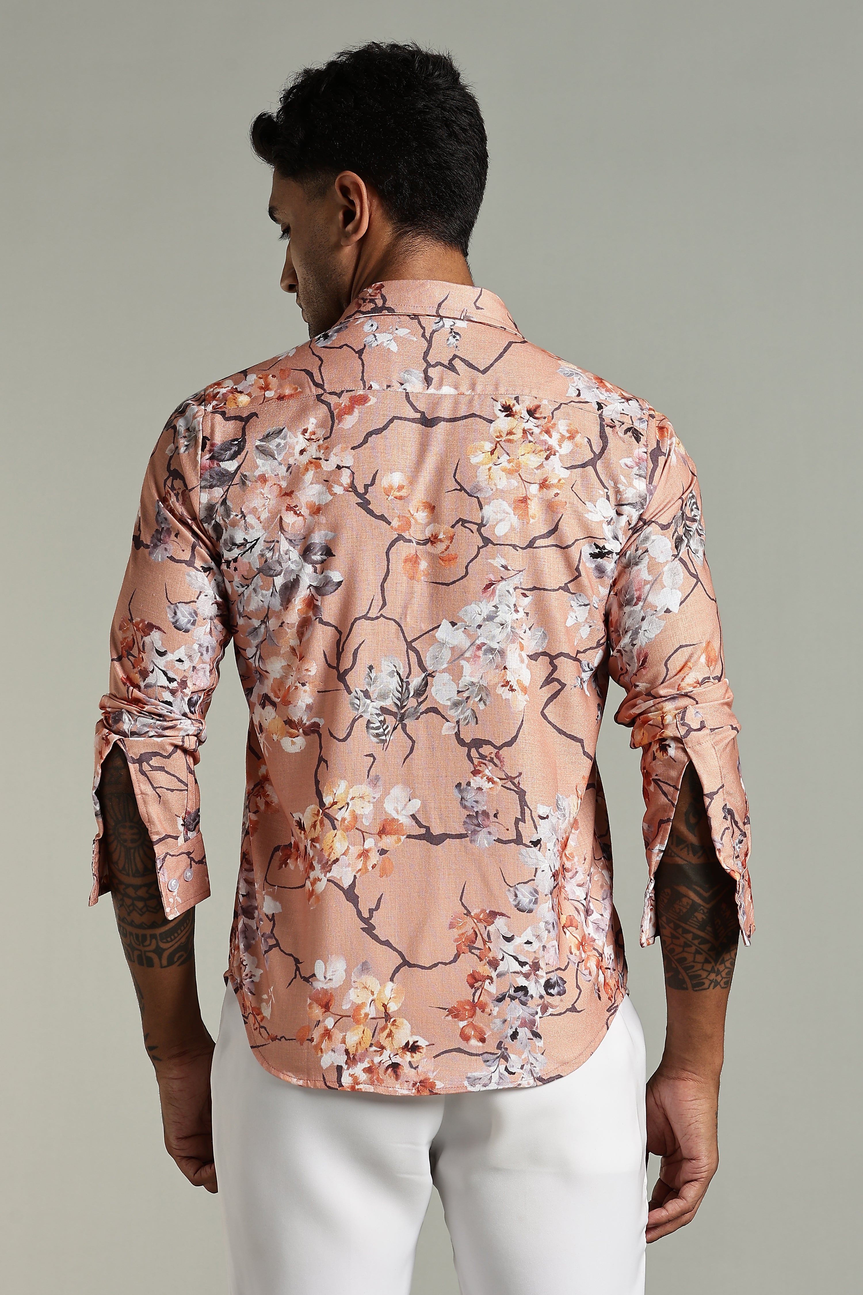 SMOKE LINEN FLORAL PRINTED SHIRT