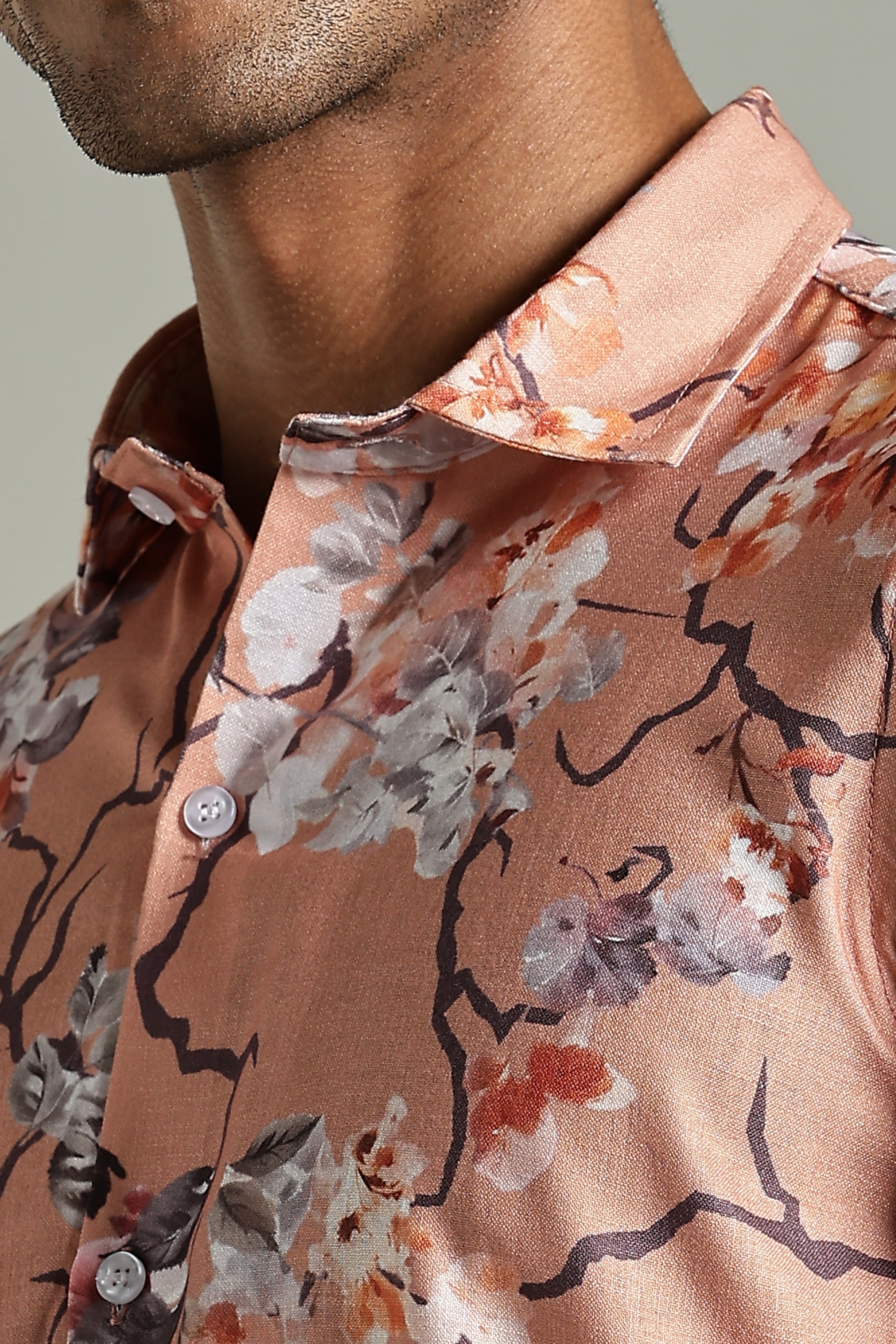SMOKE LINEN FLORAL PRINTED SHIRT