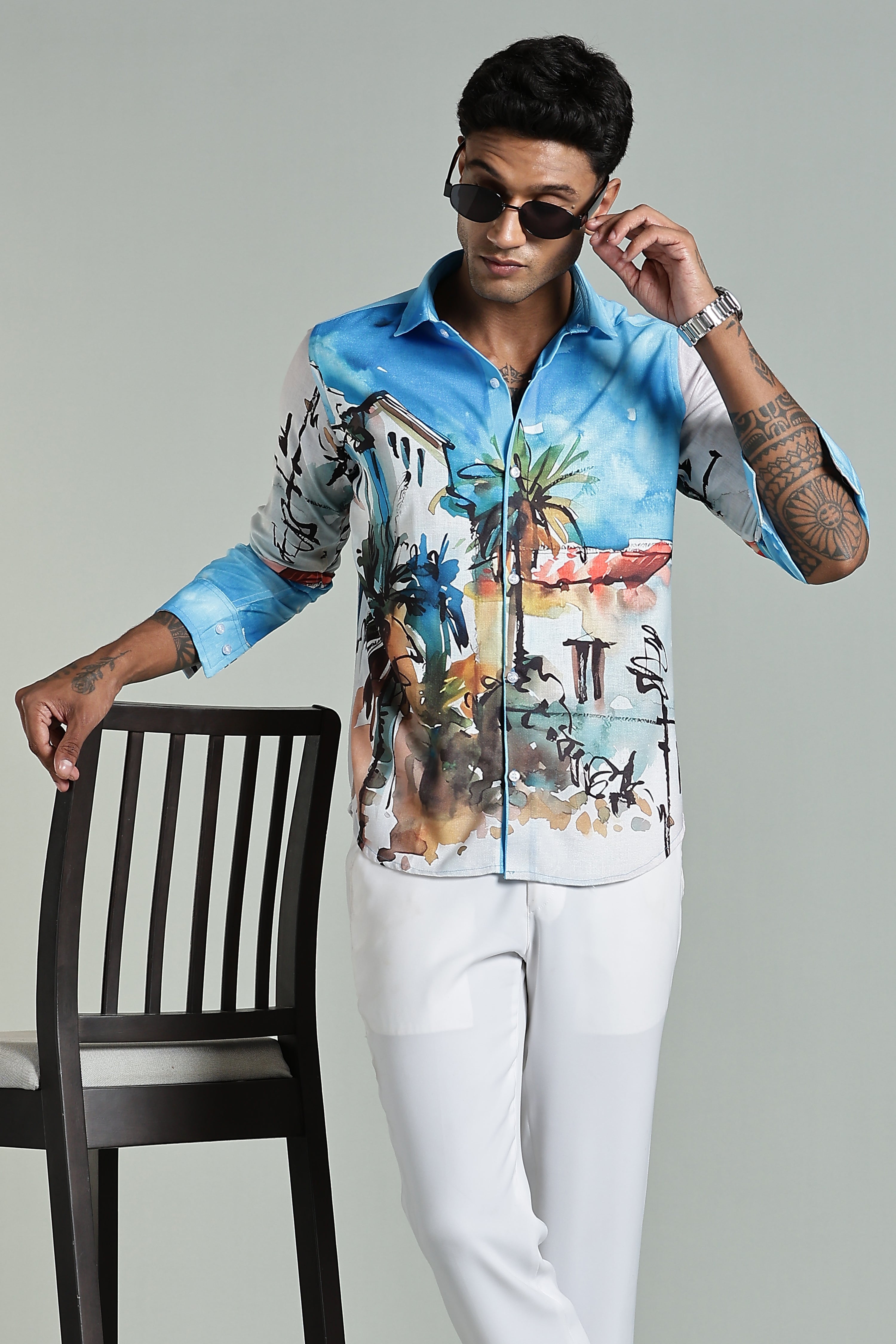 SMOKE GREEK STYLE LINEN SHIRT