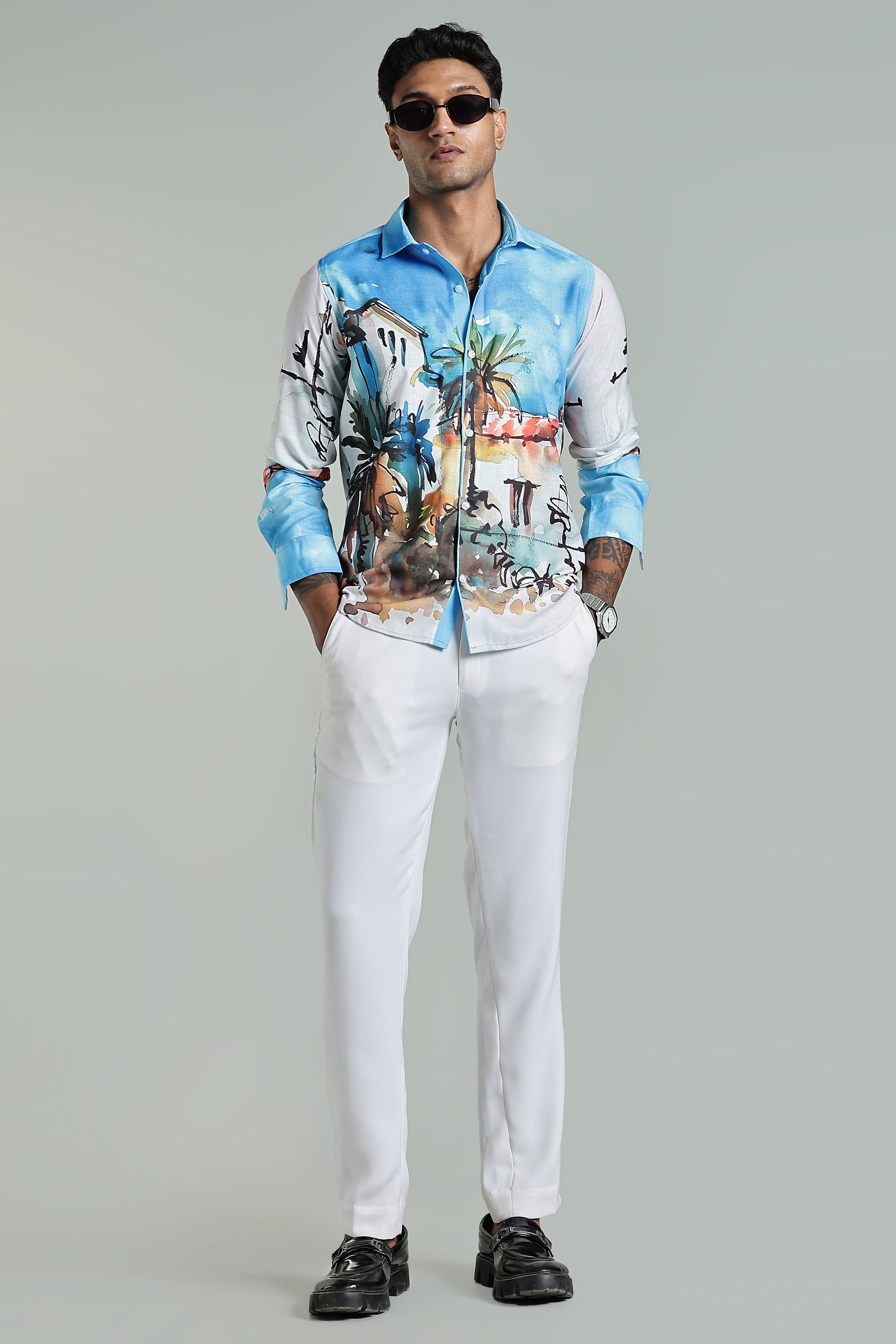 SMOKE GREEK STYLE LINEN SHIRT