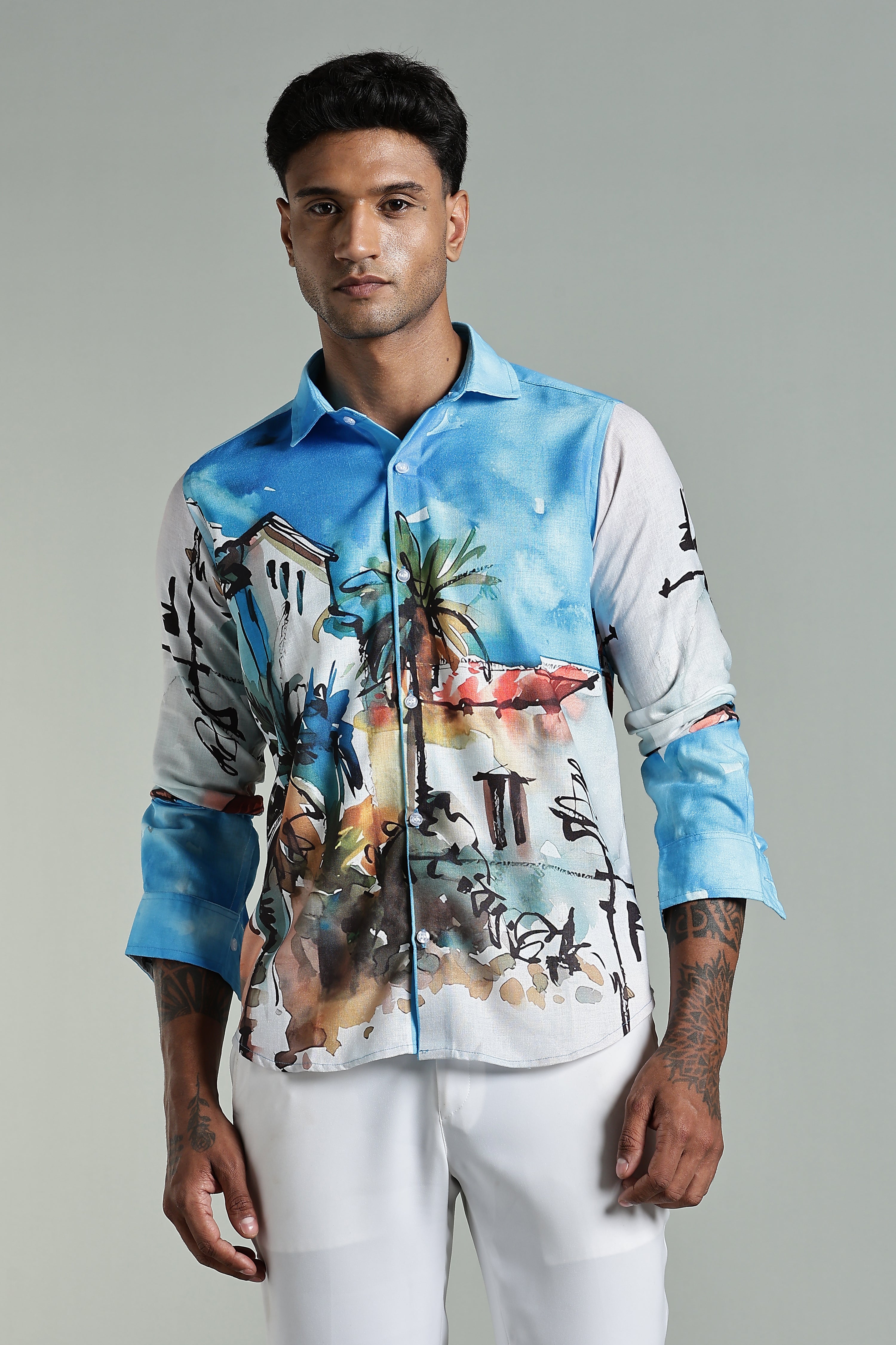 SMOKE GREEK STYLE LINEN SHIRT