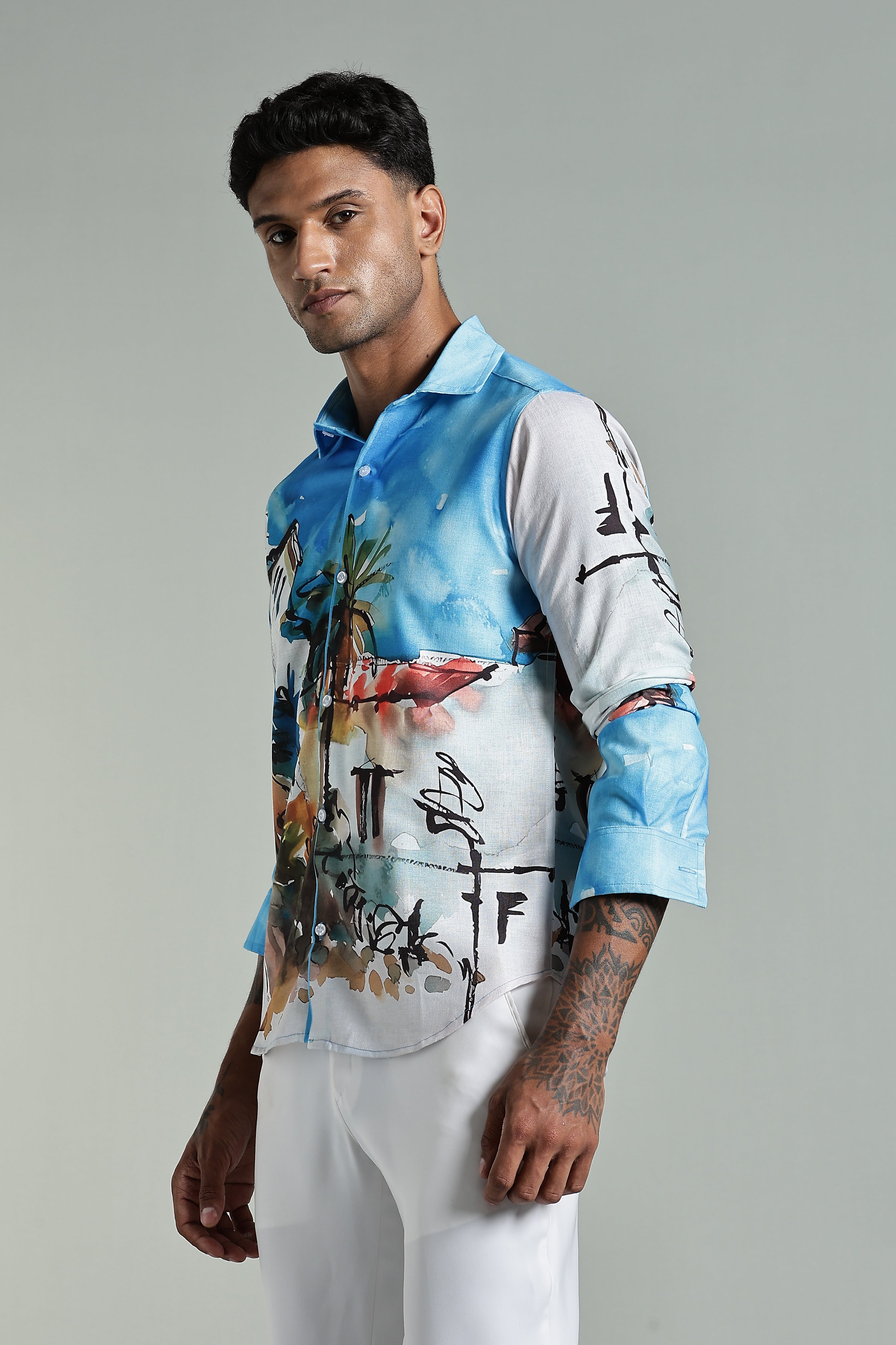 SMOKE GREEK STYLE LINEN SHIRT