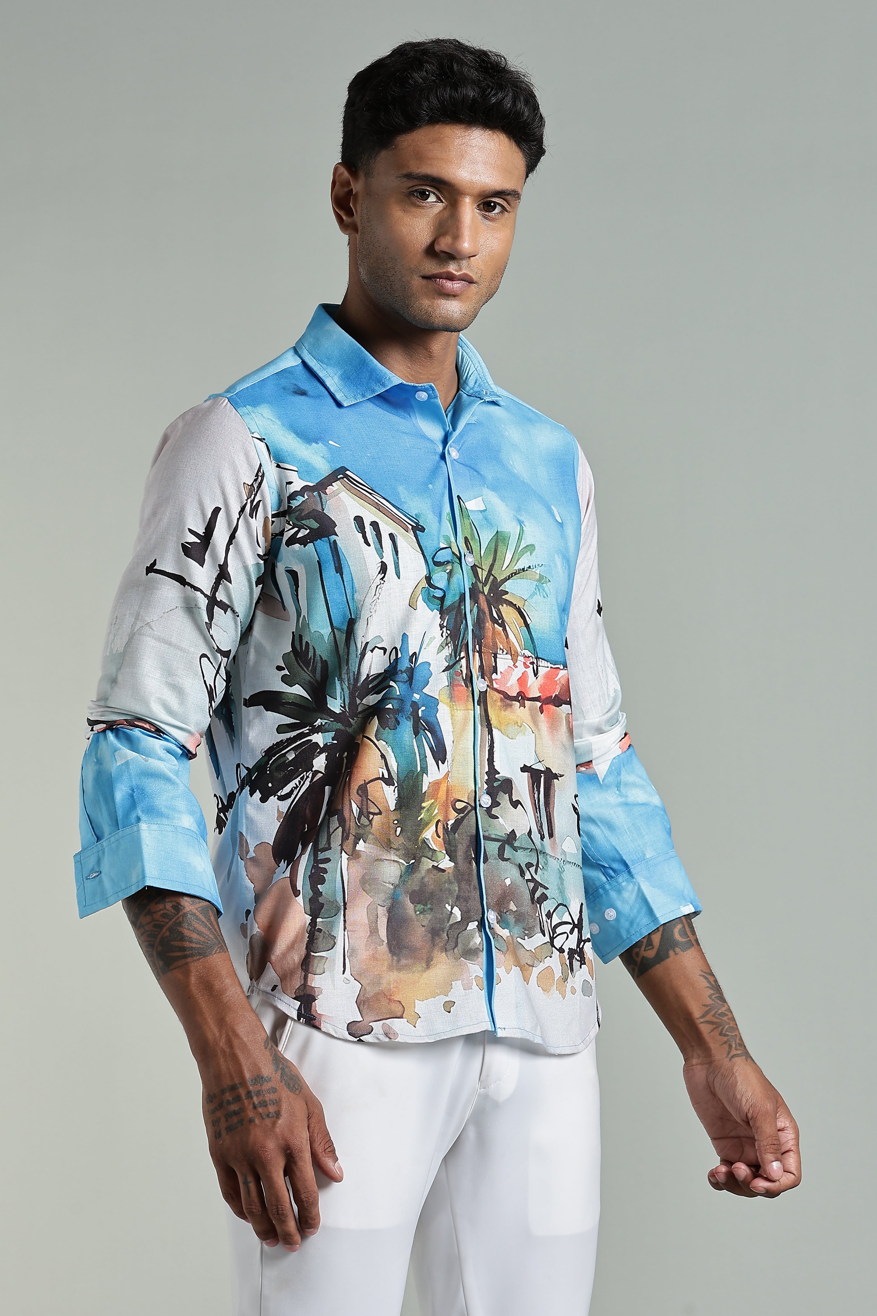 SMOKE GREEK STYLE LINEN SHIRT