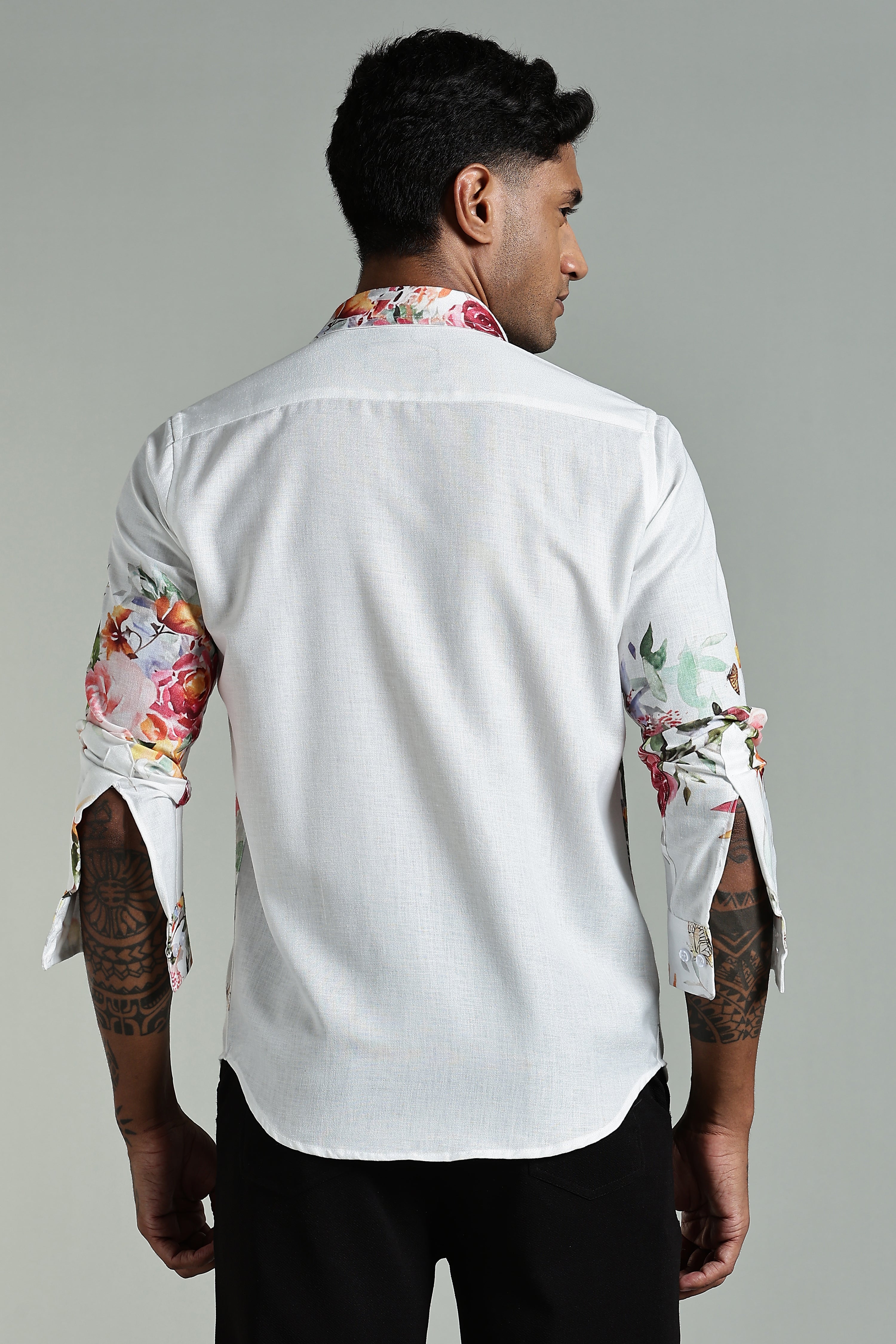 SMOKE LINEN FLORAL SHIRT [white]