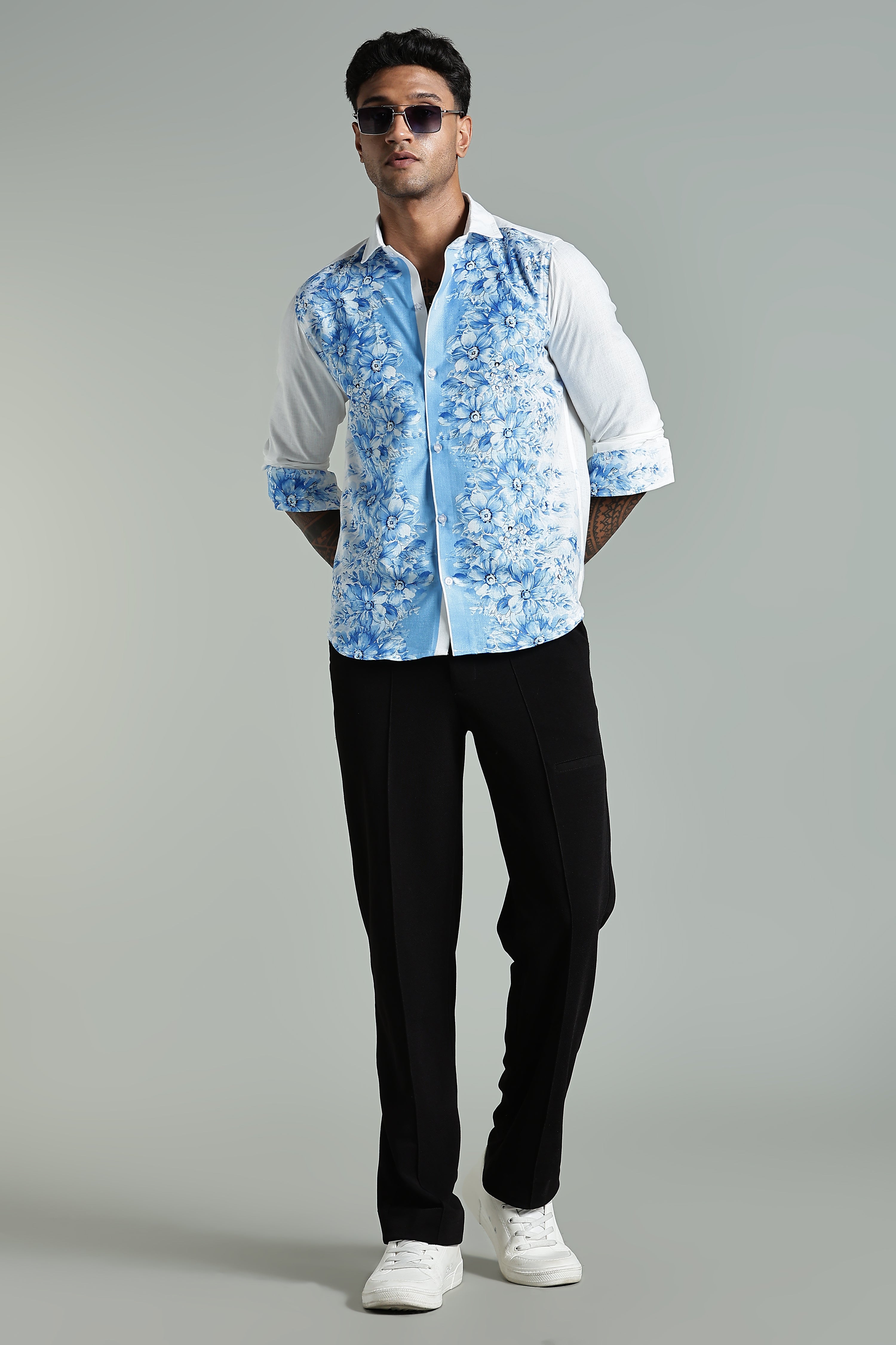 SMOKE FLORAL LINEN SHIRT [white]