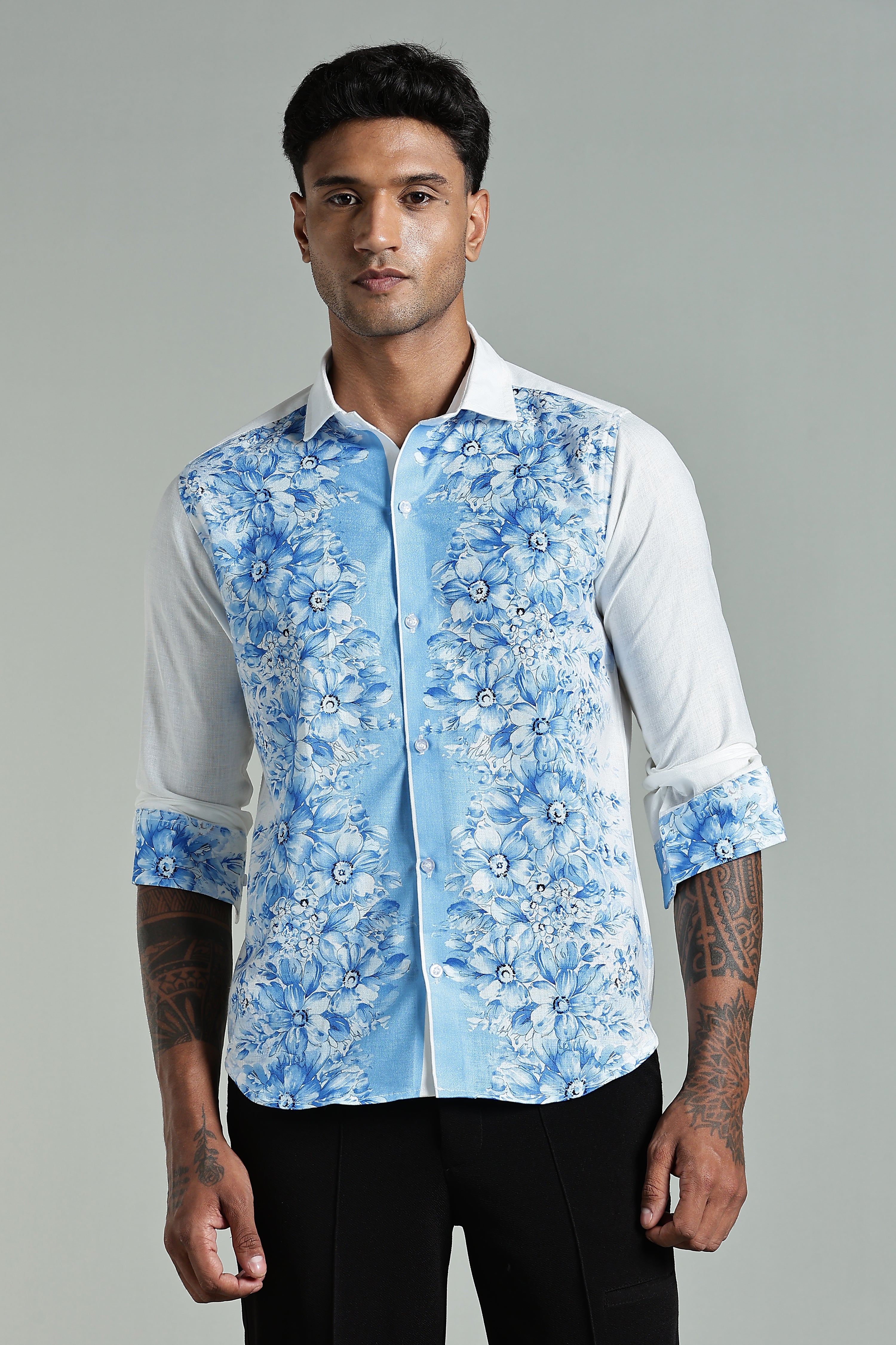 SMOKE FLORAL LINEN SHIRT [white]