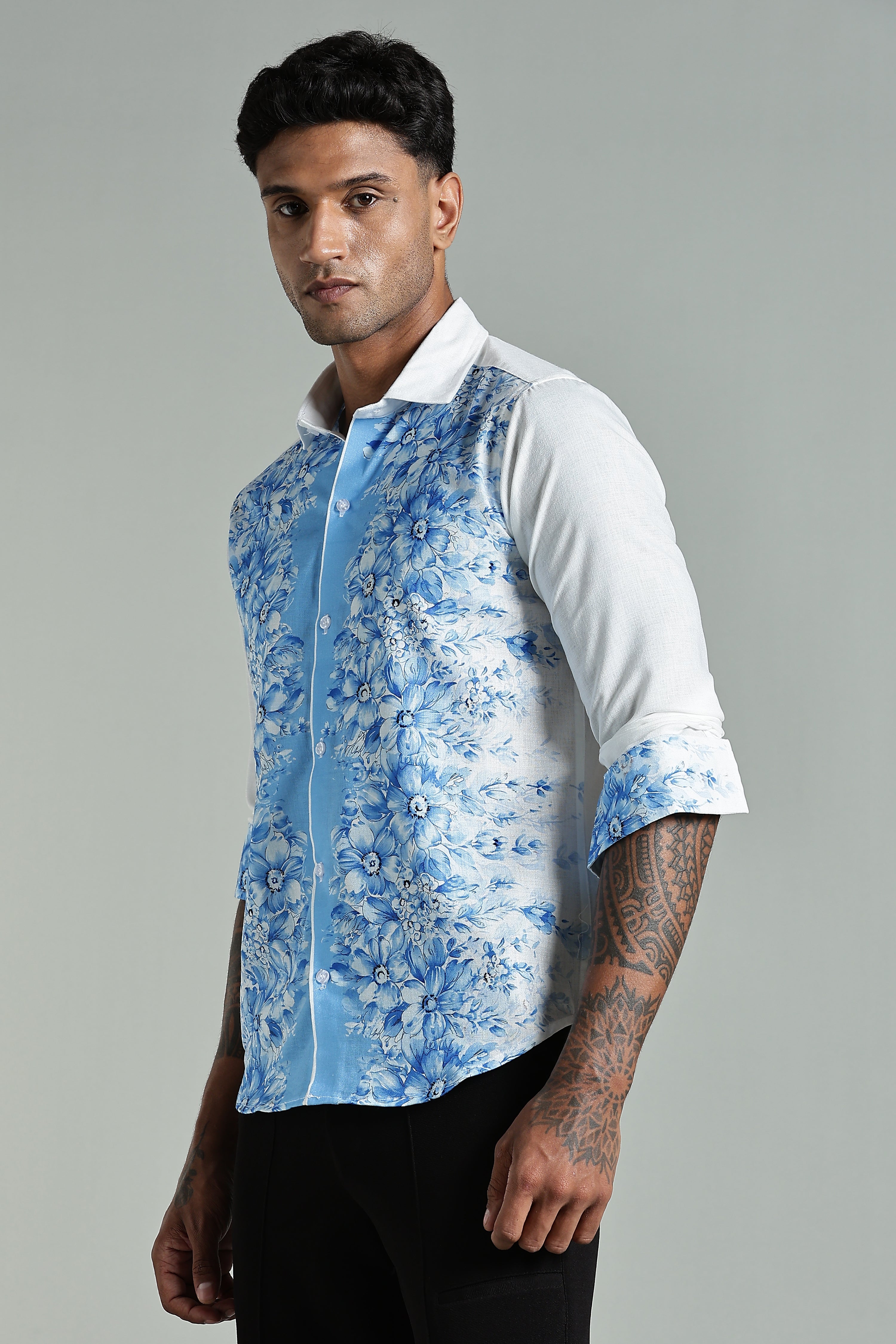 SMOKE FLORAL LINEN SHIRT [white]