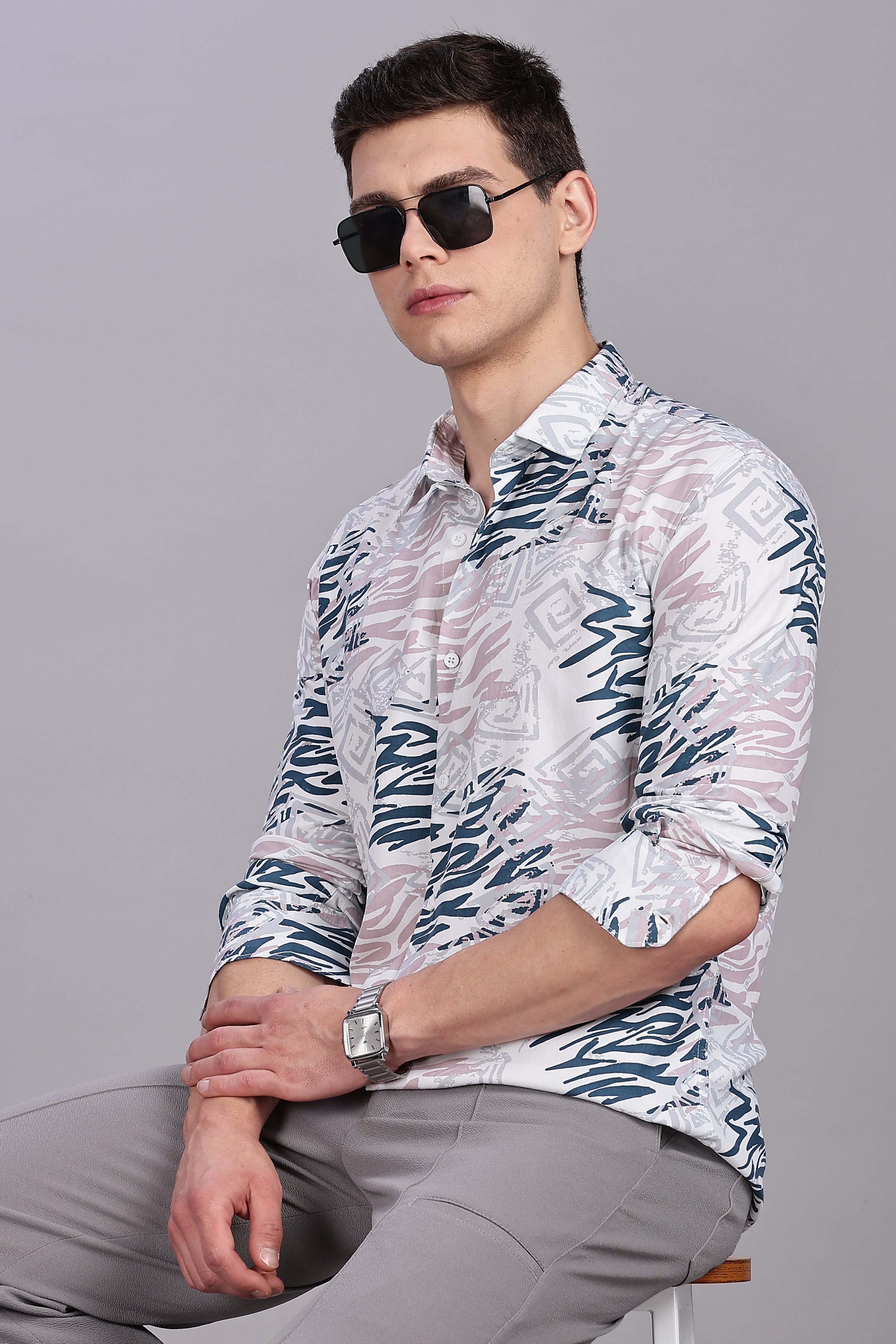 SMOKE ABSTRACT RAYON PRINT SHIRT [white]
