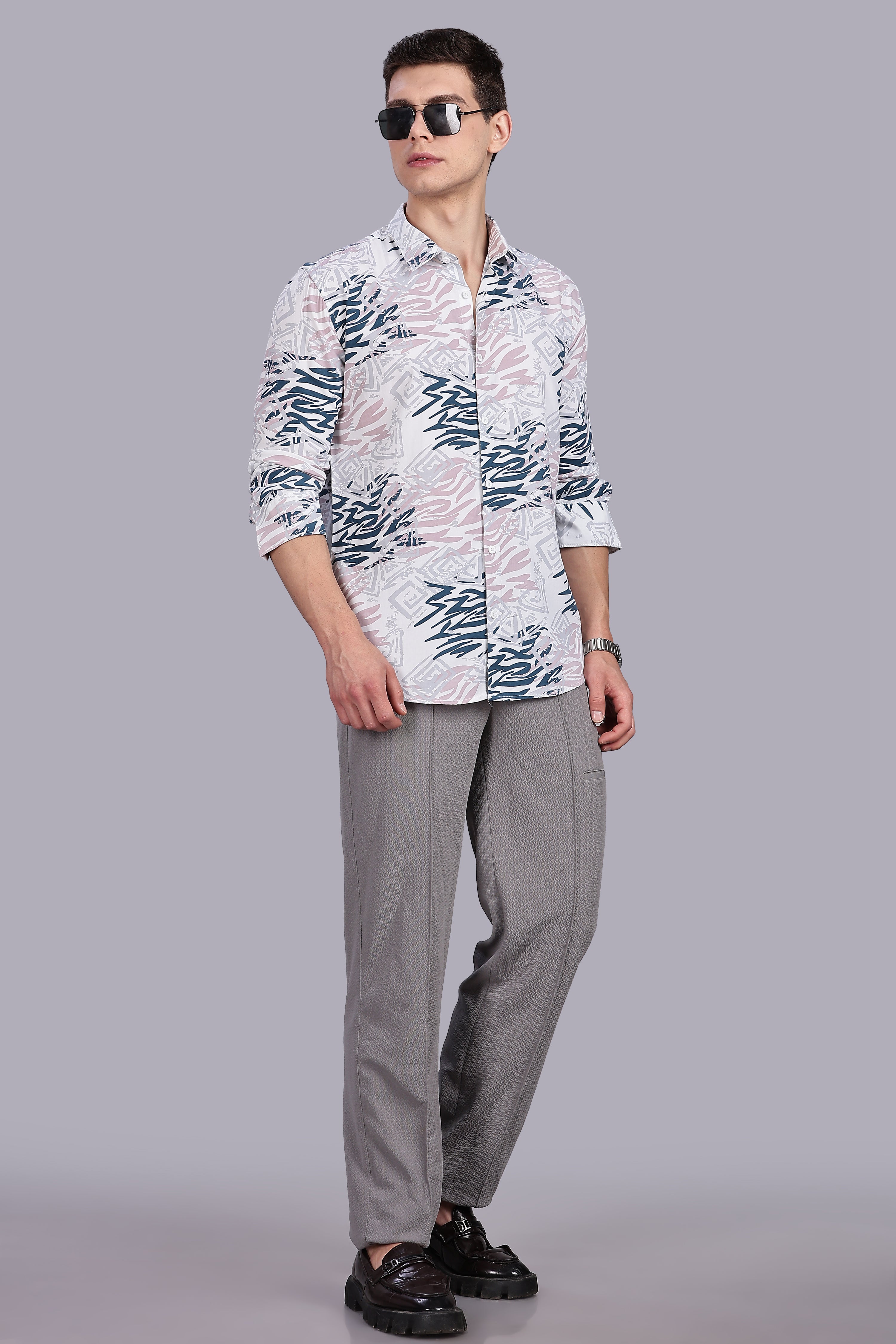 SMOKE ABSTRACT RAYON PRINT SHIRT [white]