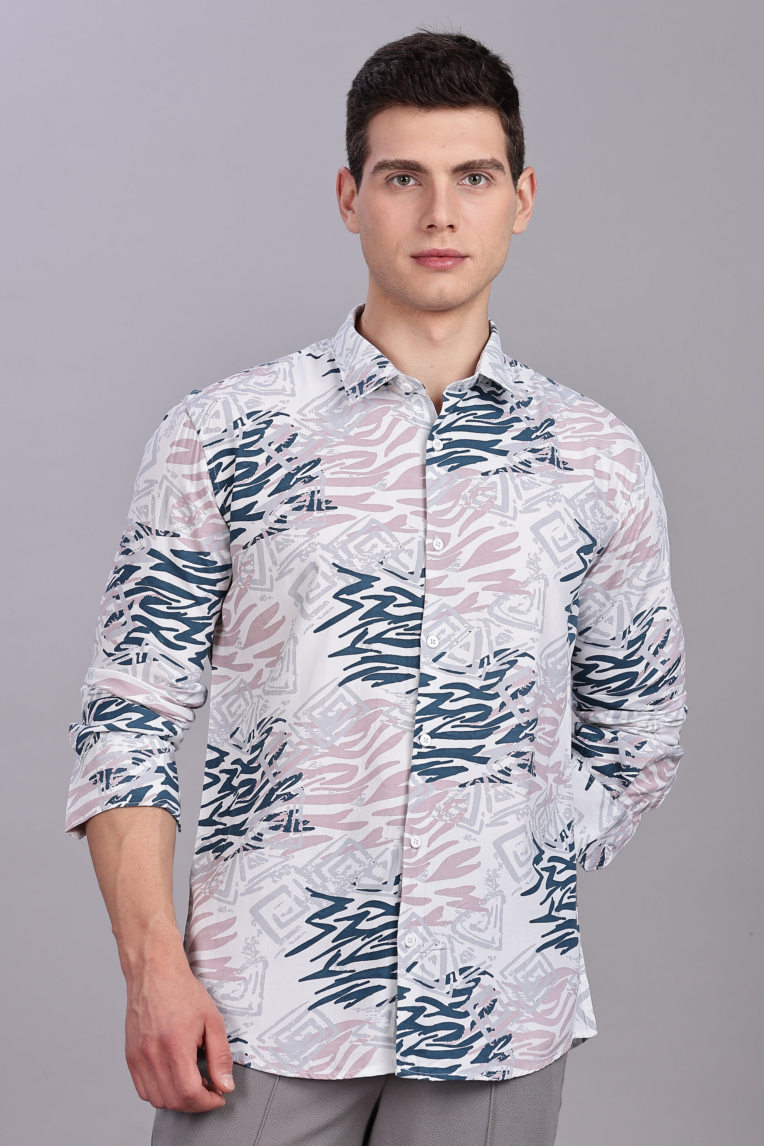 SMOKE ABSTRACT RAYON PRINT SHIRT [white]