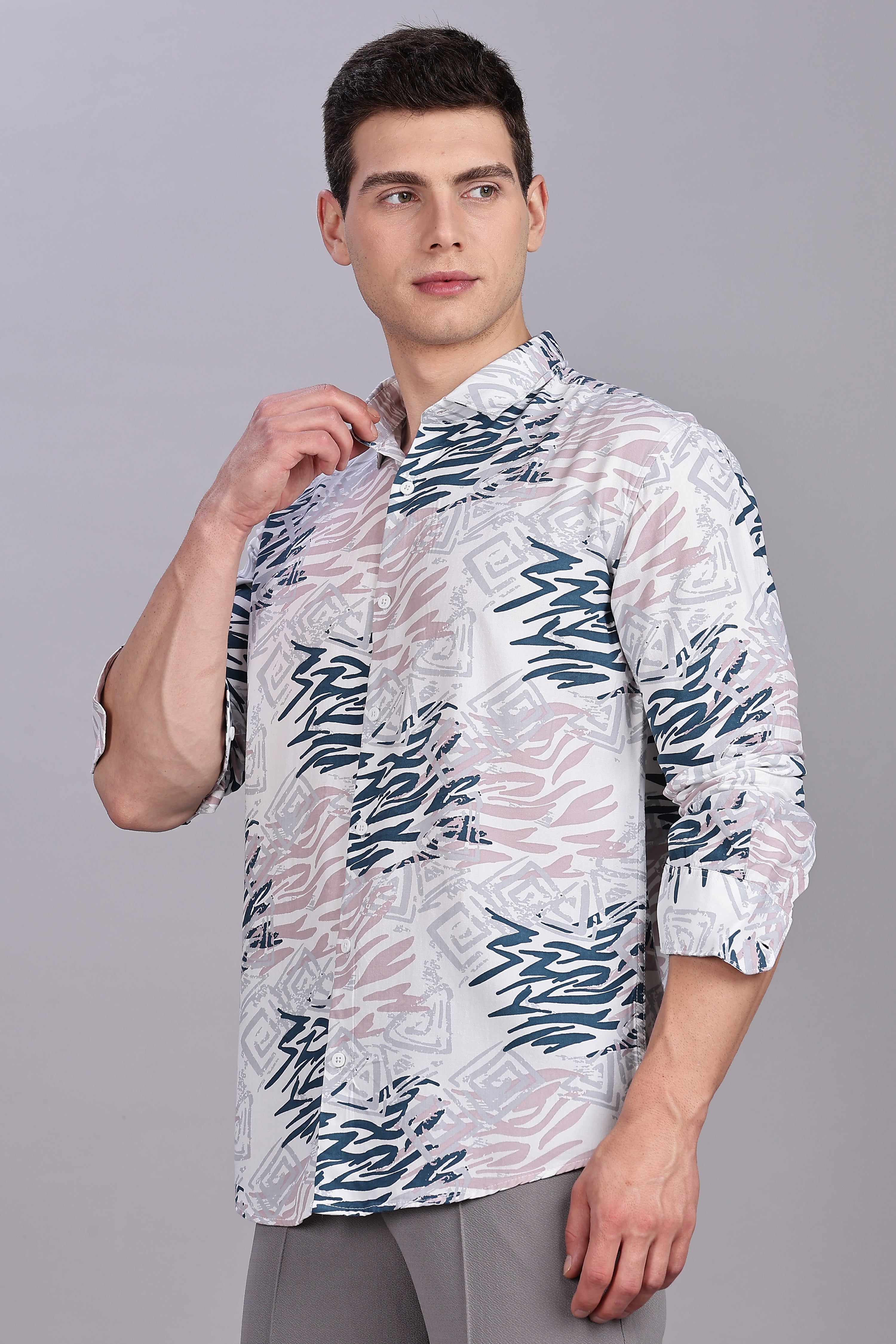 SMOKE ABSTRACT RAYON PRINT SHIRT [white]