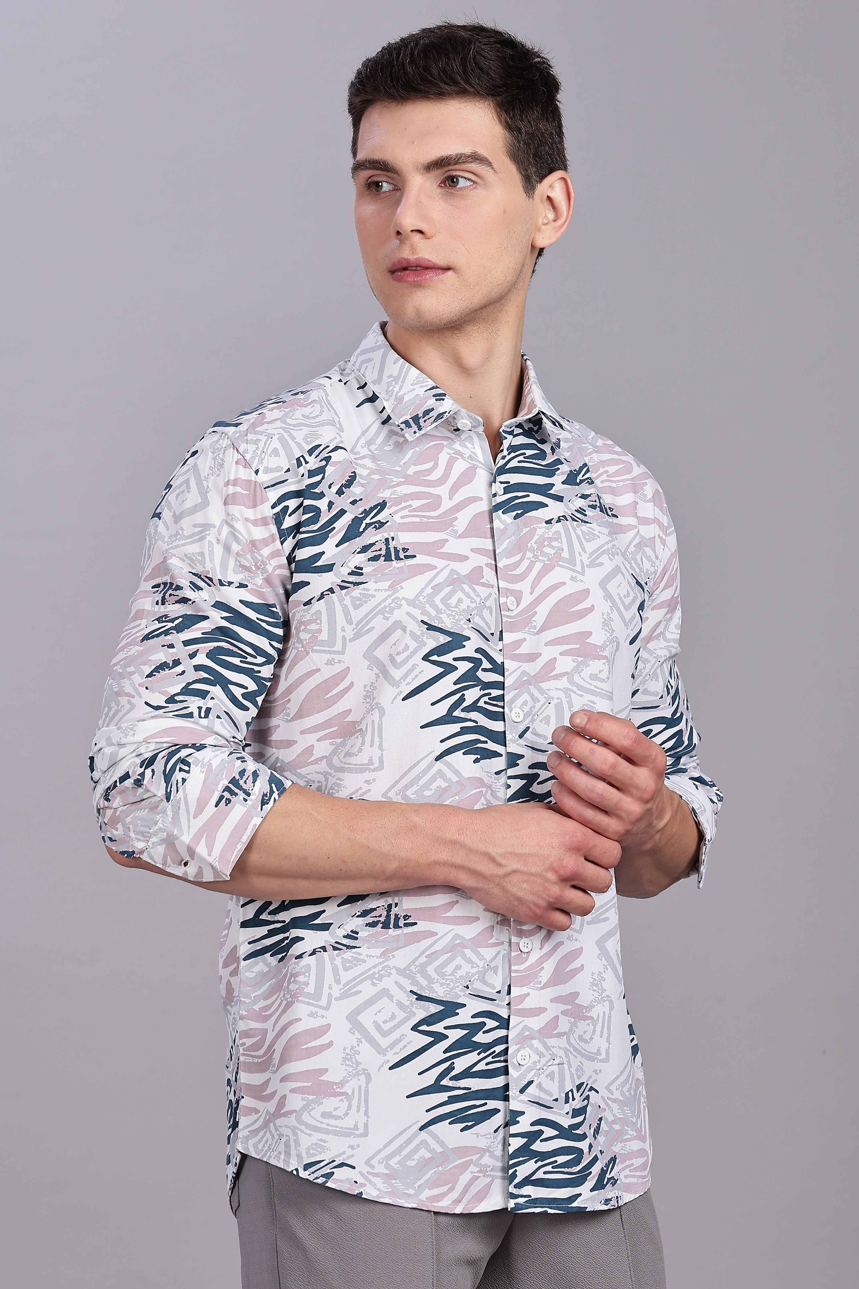 SMOKE ABSTRACT RAYON PRINT SHIRT [white]