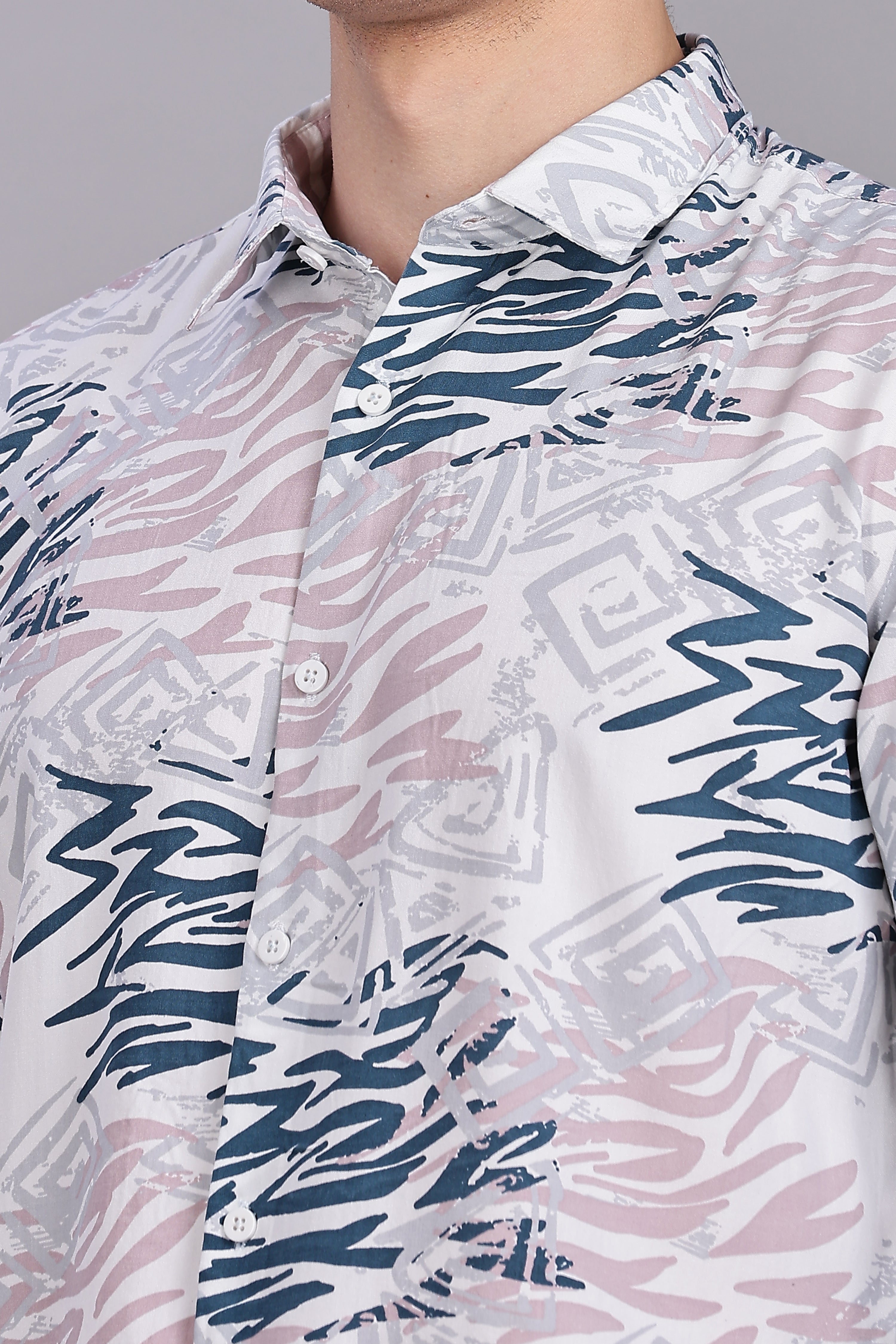 SMOKE ABSTRACT RAYON PRINT SHIRT [white]