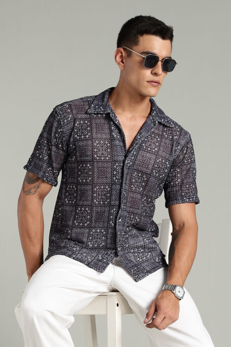 Smoke Box Fit Crochet Cuban Collar Shirt