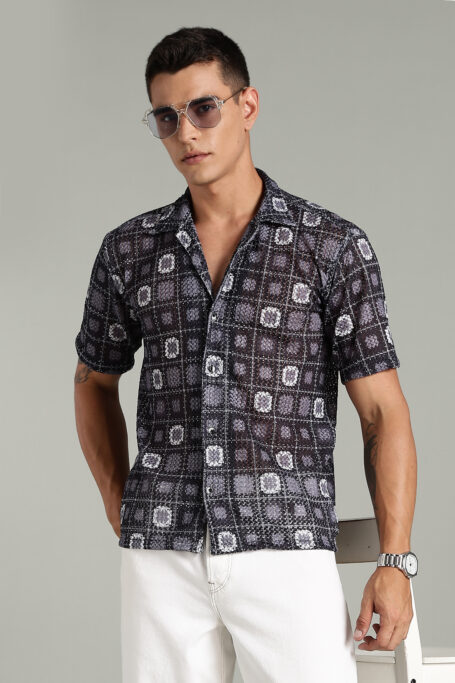 Smoke Box Fit Crochet Cuban Collar Shirt
