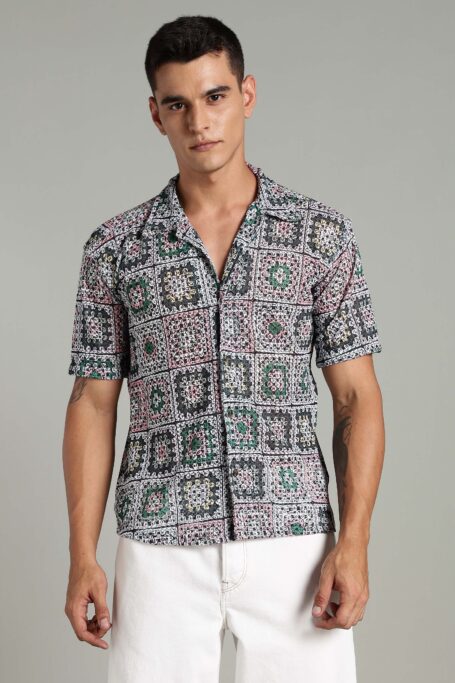 Smoke Box Fit Crochet Cuban Collar Shirt