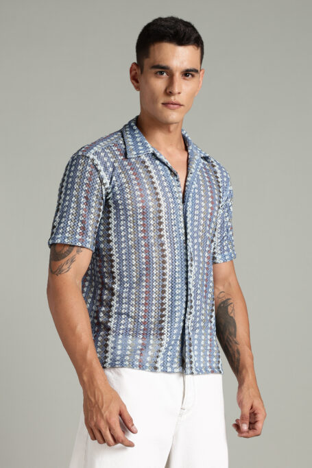 Smoke Box Fit Crochet Cuban Collar Shirt